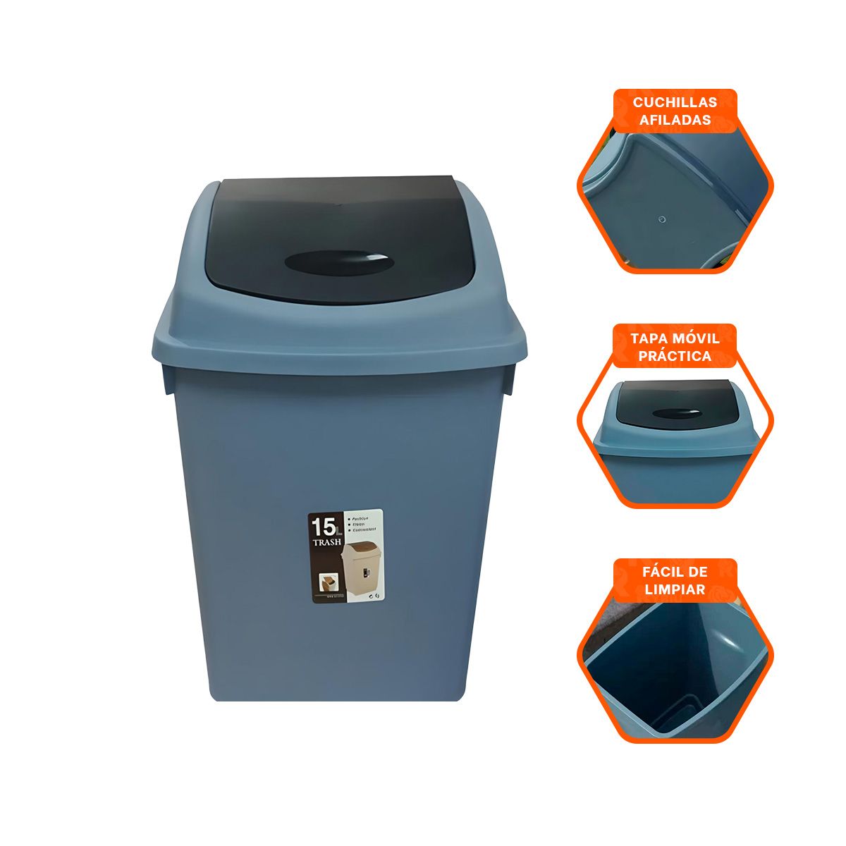 GENERICO - Pack6 Tacho de 15L para Cocina en Azul Y+Regalo Stickers