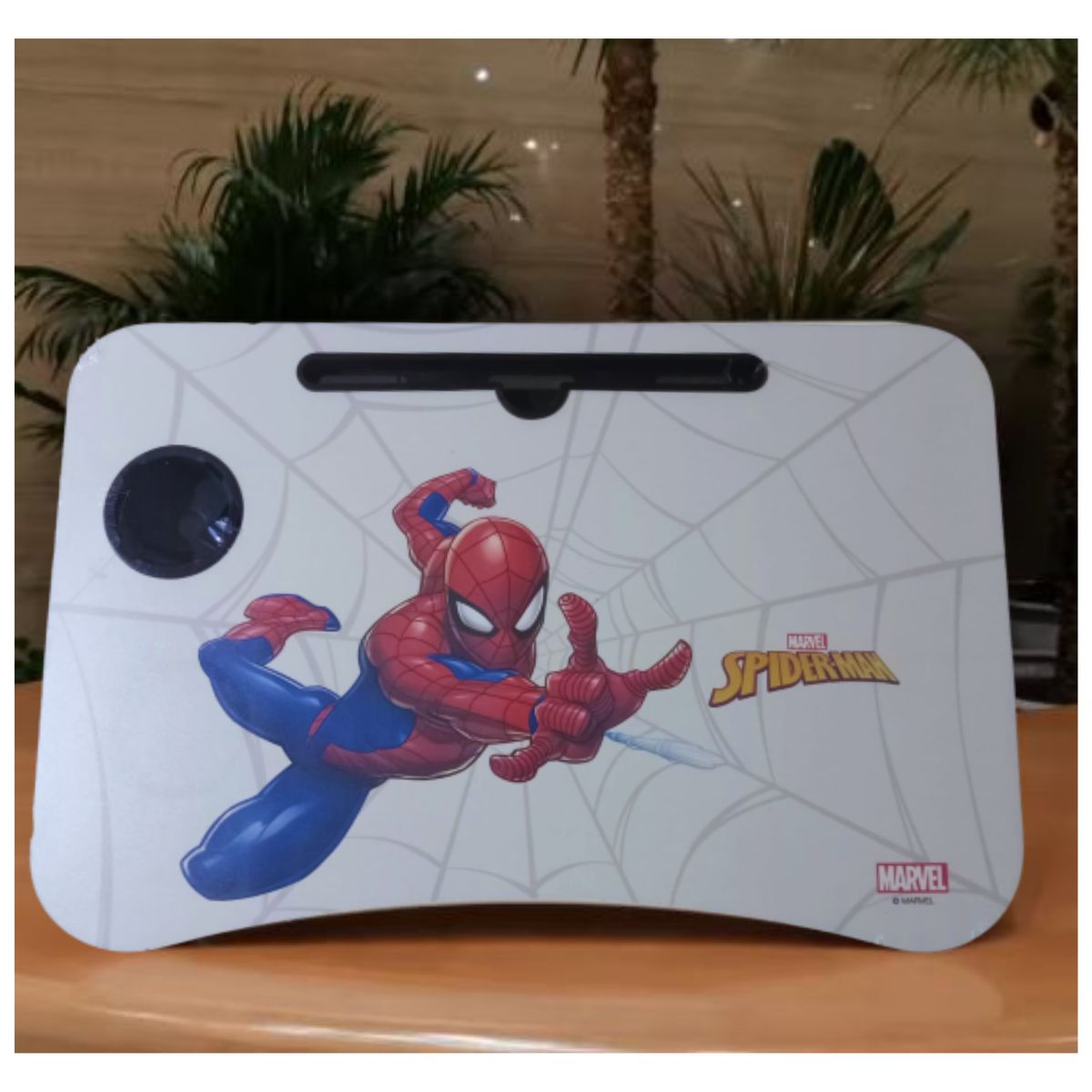 SANRIO - Mesa plegable portátil Spiderman para Laptop con Ranura y Posavasos