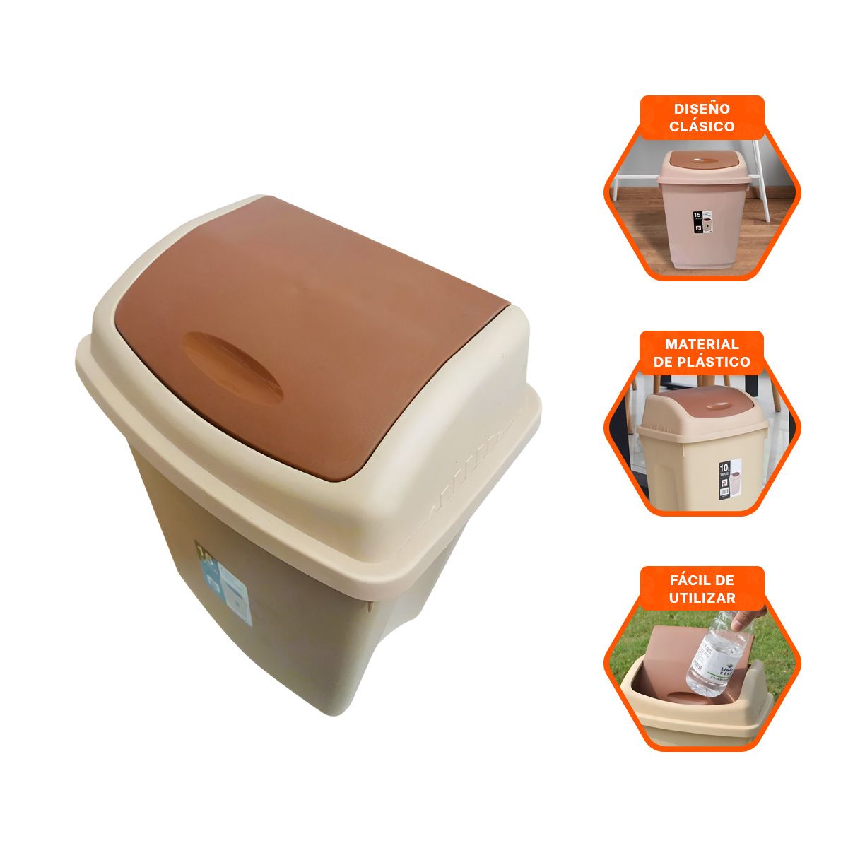 GENERICO - Pack6 Tacho de 15L para Cocina en Marron Y+Regalo Stickers