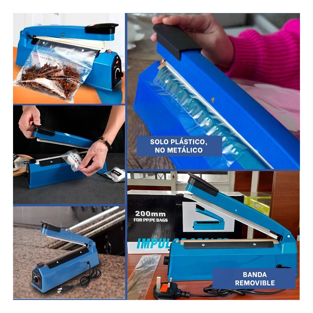 GENERICO - Sellador Electrico de 200mm Azul Y+Regalo Stickers