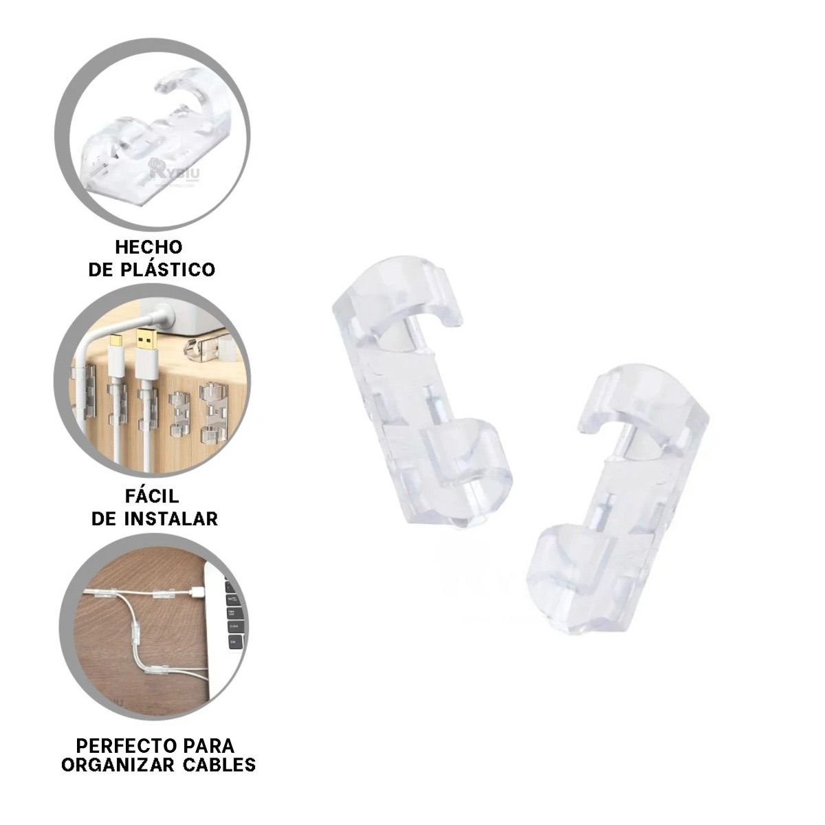 GENERICO - Clips para Cables 16 Pzas en Transparente Y+Papel de Regalo