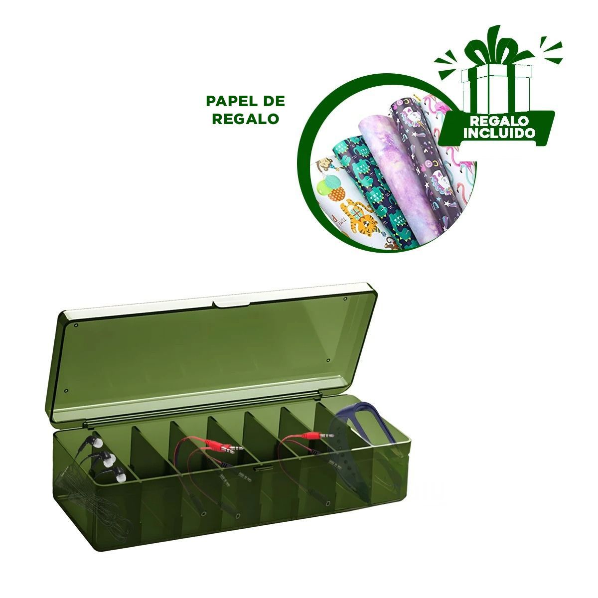 RYBIU IMPORT - Pack12 Organizador con Divisiones en Verde Y+Papel de Regalo