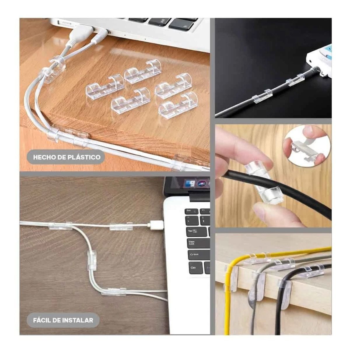GENERICO - Pack4 Clips Cables 16 Pzas en Transparente Y+Regalo Stickers