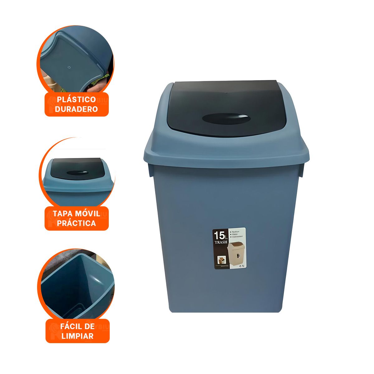 RYBIU IMPORT - Pack6 Contenedor de Basura de 15L Azul Y+Papel de Regalo