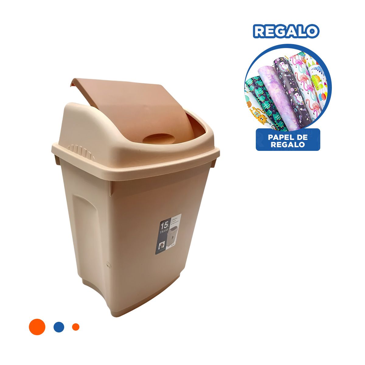RYBIU IMPORT - Pack12 Bote de 15L para Uso Diario Marron Y+Papel de Regalo
