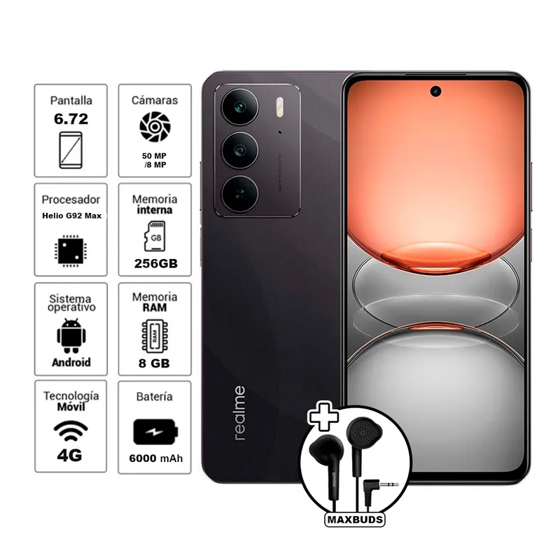 REALME - Realme C75 256GB 8GB RAM NEGRO + AUDIFONOS EB-95