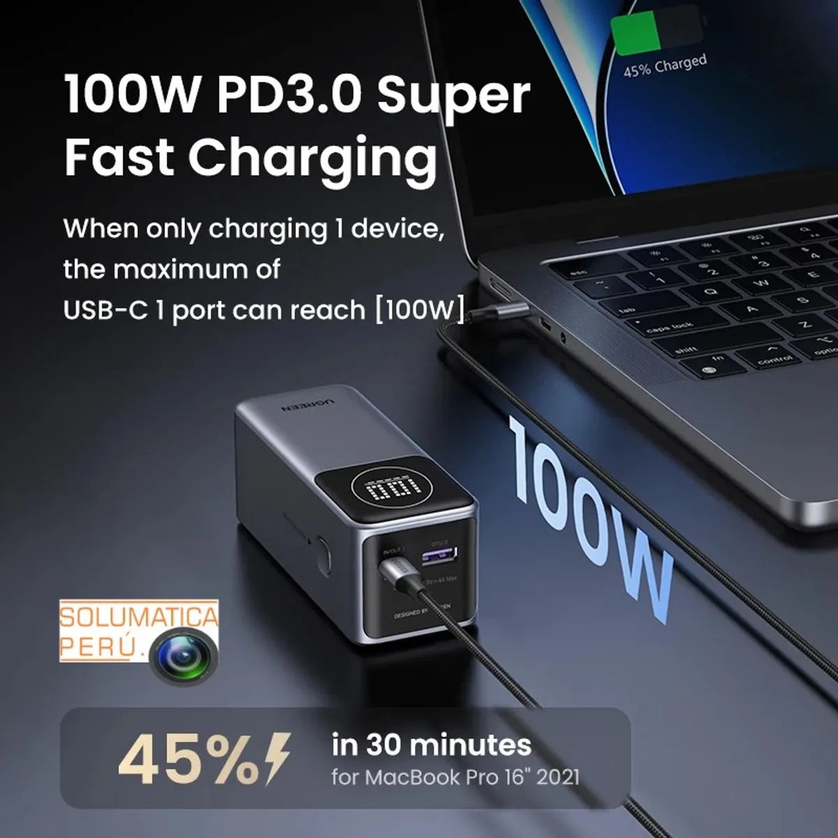 UGREEN - Bateria Portatil - Laptop y Celular 100W 12000mA - Power Bank Ugreen