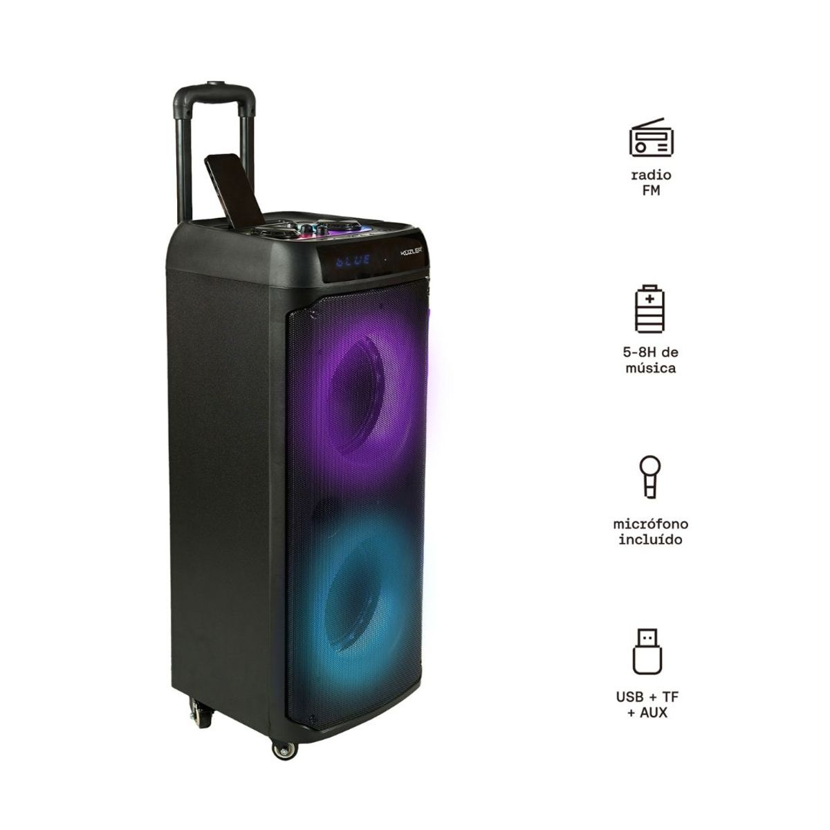 KUZLER - PARLANTE KUZLER KARAOKE CON 2 MICROFONOS 1600W HELGE-101