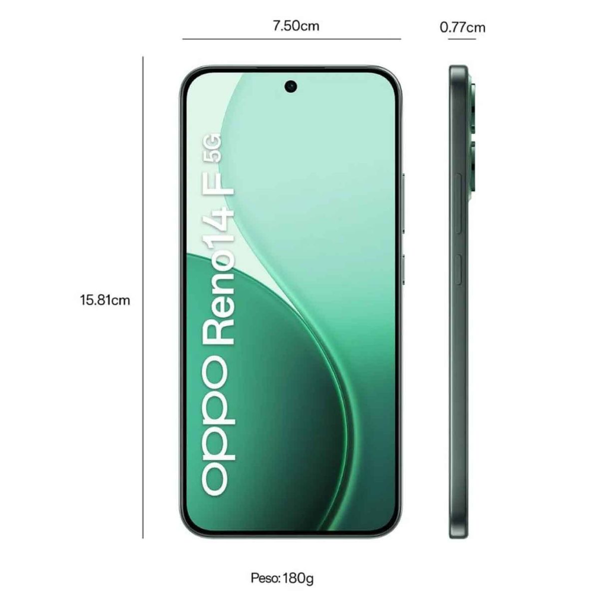 OPPO - Celular OPPO Reno 14F 5G 256GB 12GB RAM cámara 50MP Frontal 32MP 65 Verde