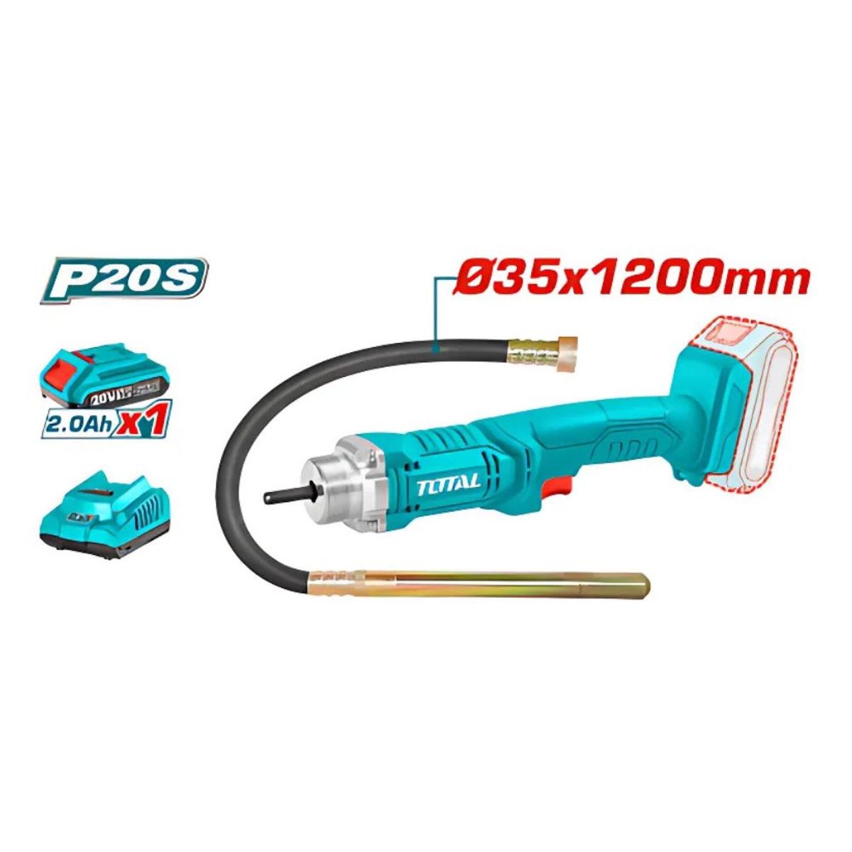 TOTAL TOOLS - Vibrador de Concreto LI-ION 20v Bateria 1X20AH - TCVLI2023011