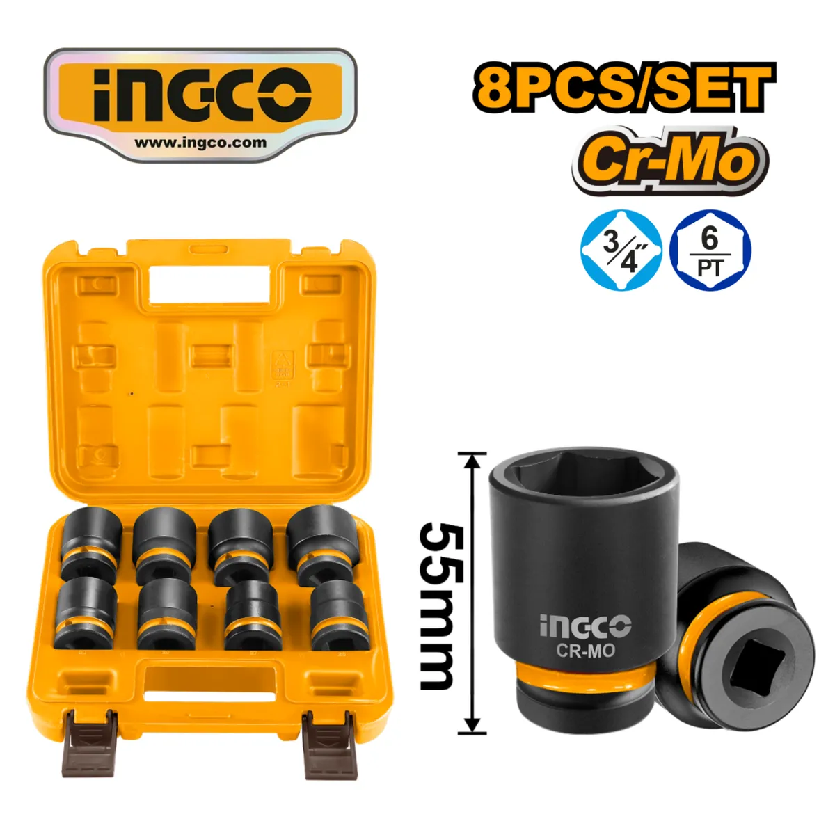 INGCO TOOLS - HKISSD34081 JUEGO 8 DADOS DE IMPACTO (26 a 38mm)