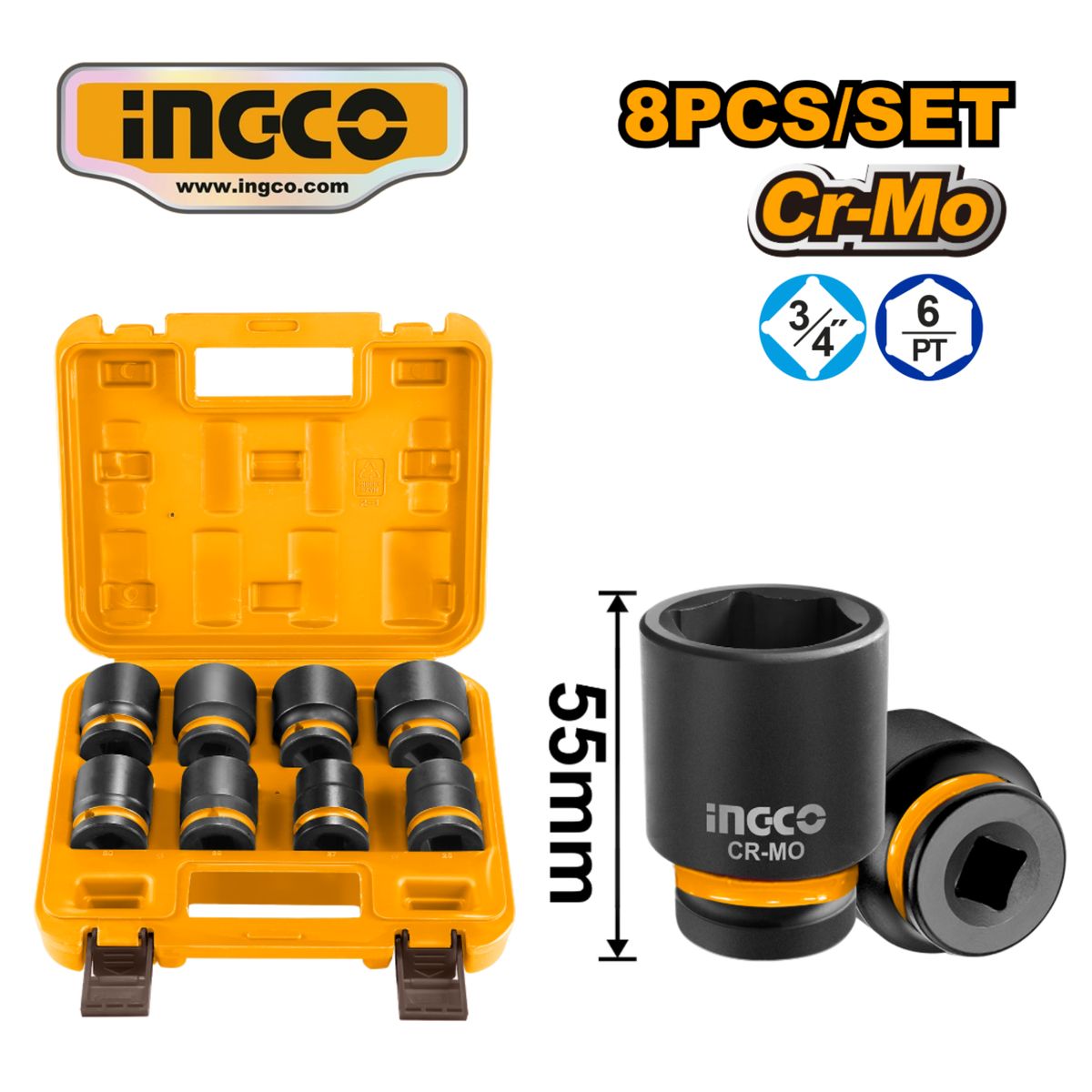 INGCO TOOLS - HKISSD34081 JUEGO 8 DADOS DE IMPACTO (26 a 38mm)