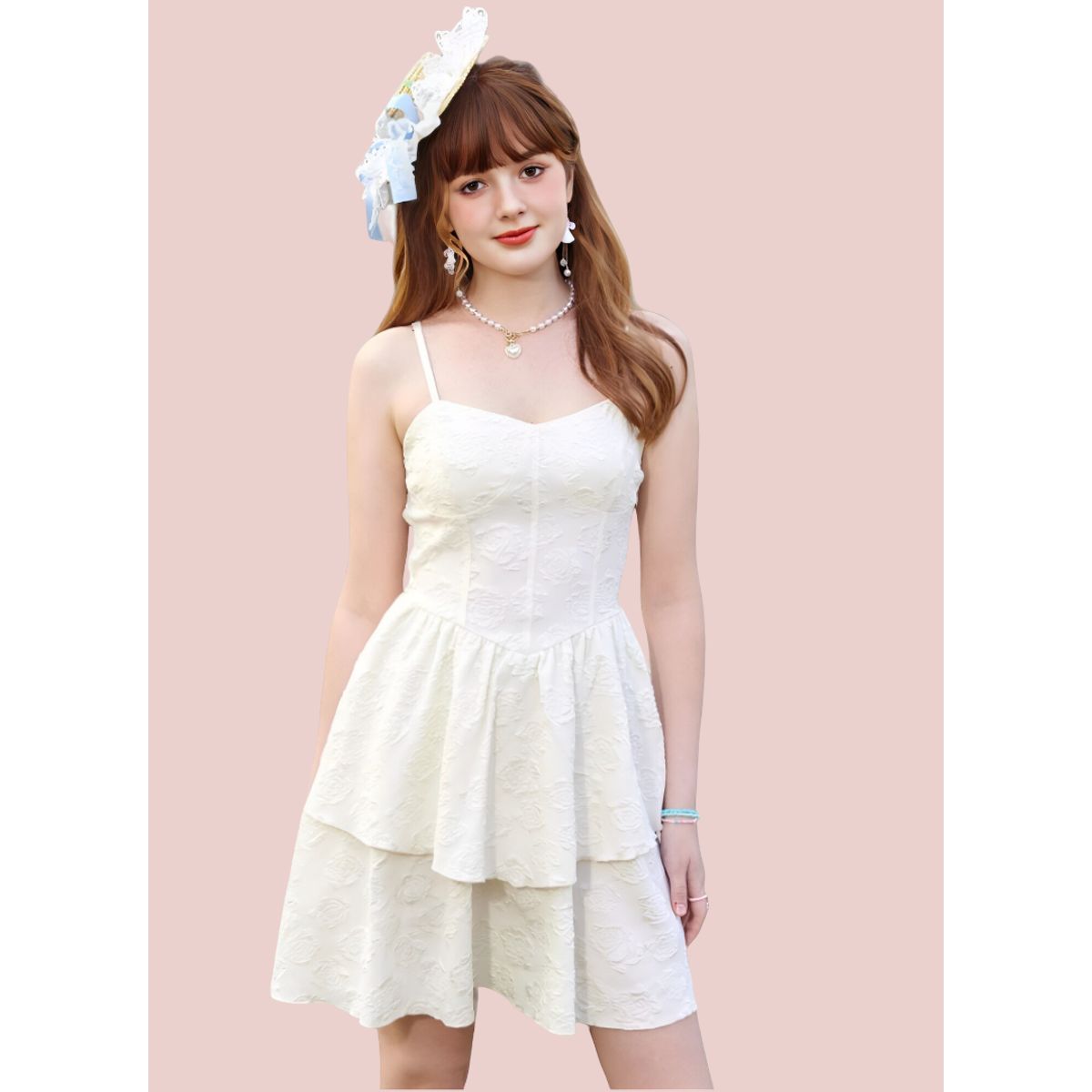GENERICO - VESTIDO LOLITAS CON VOLANTES CREMA