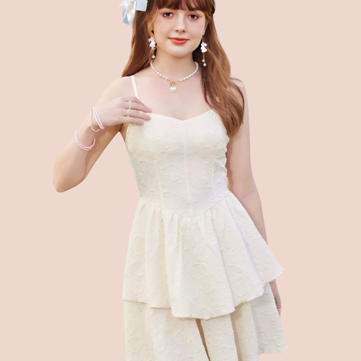 GENERICO - VESTIDO LOLITAS CON VOLANTES CREMA