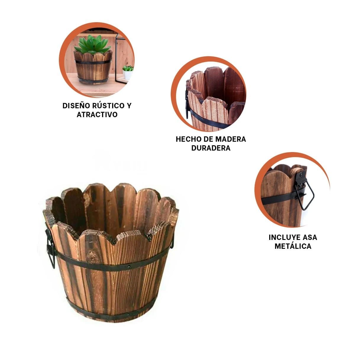 RYBIU IMPORT - Macetero de Madera Barril de Marron 12cm Y+Papel de Regalo