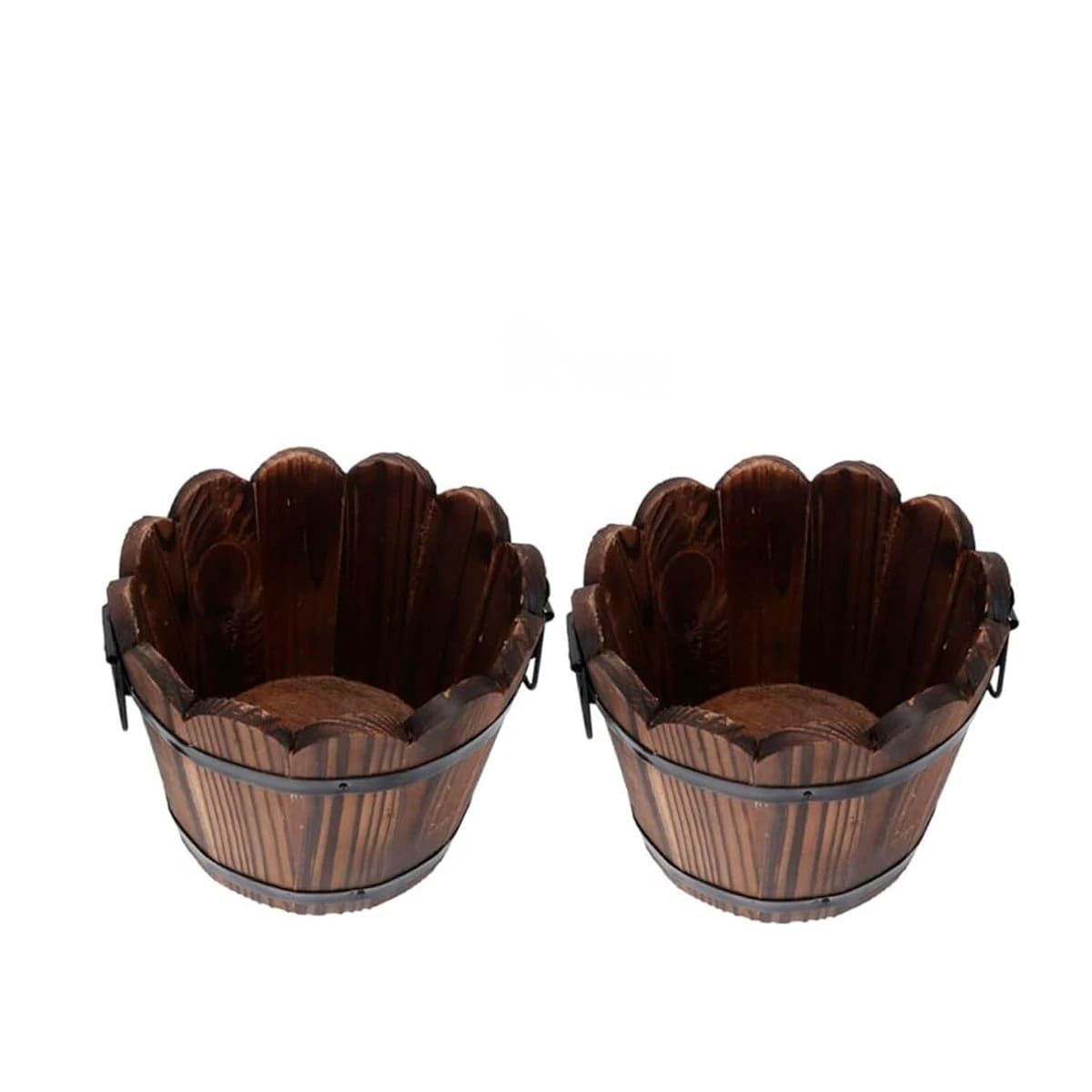 RYBIU IMPORT - Pack6 Vasija para Flores de Madera Barril Marron 12cm