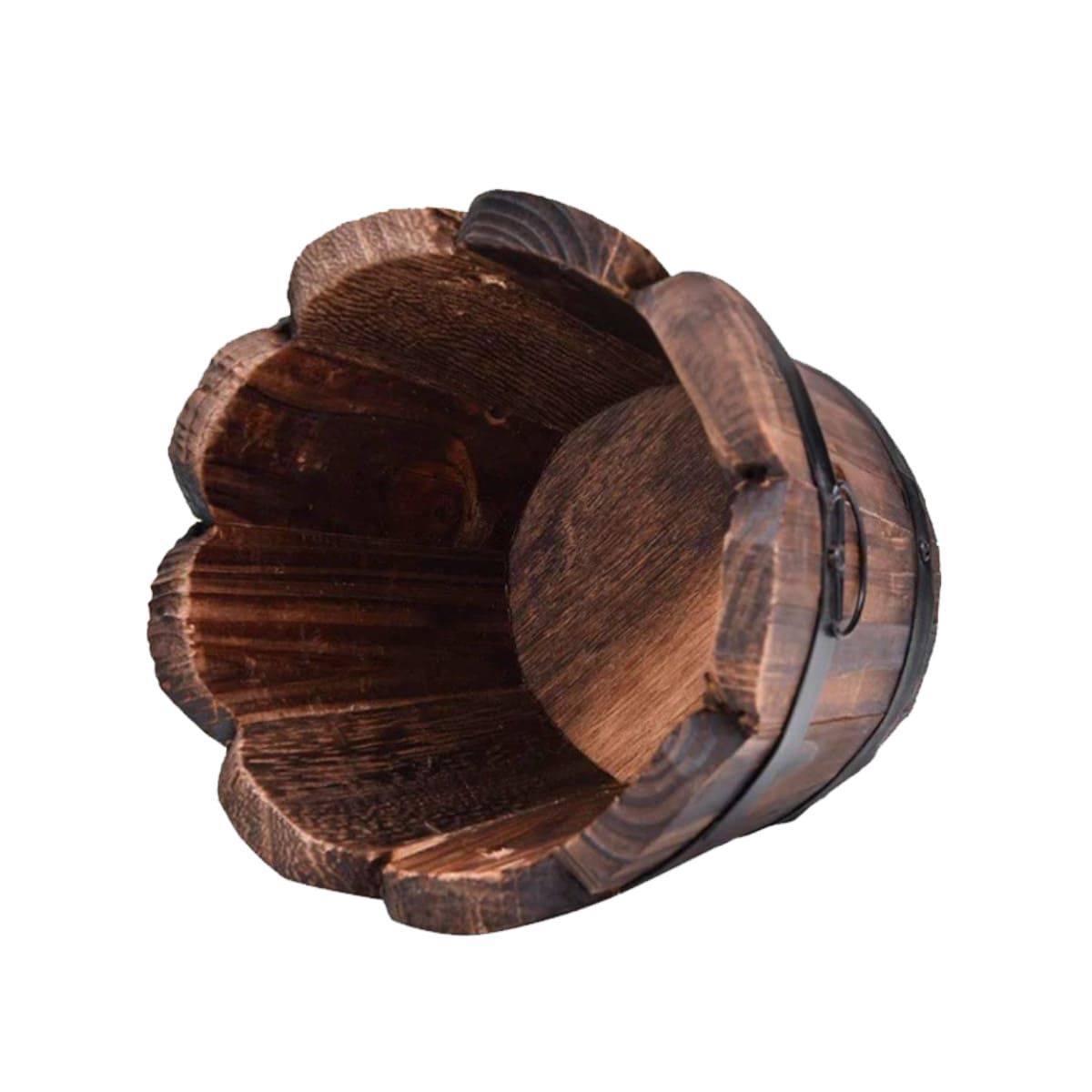 RYBIU IMPORT - Pack12 Maceta con Borde Ondeado Barril Madera Marron 12cm