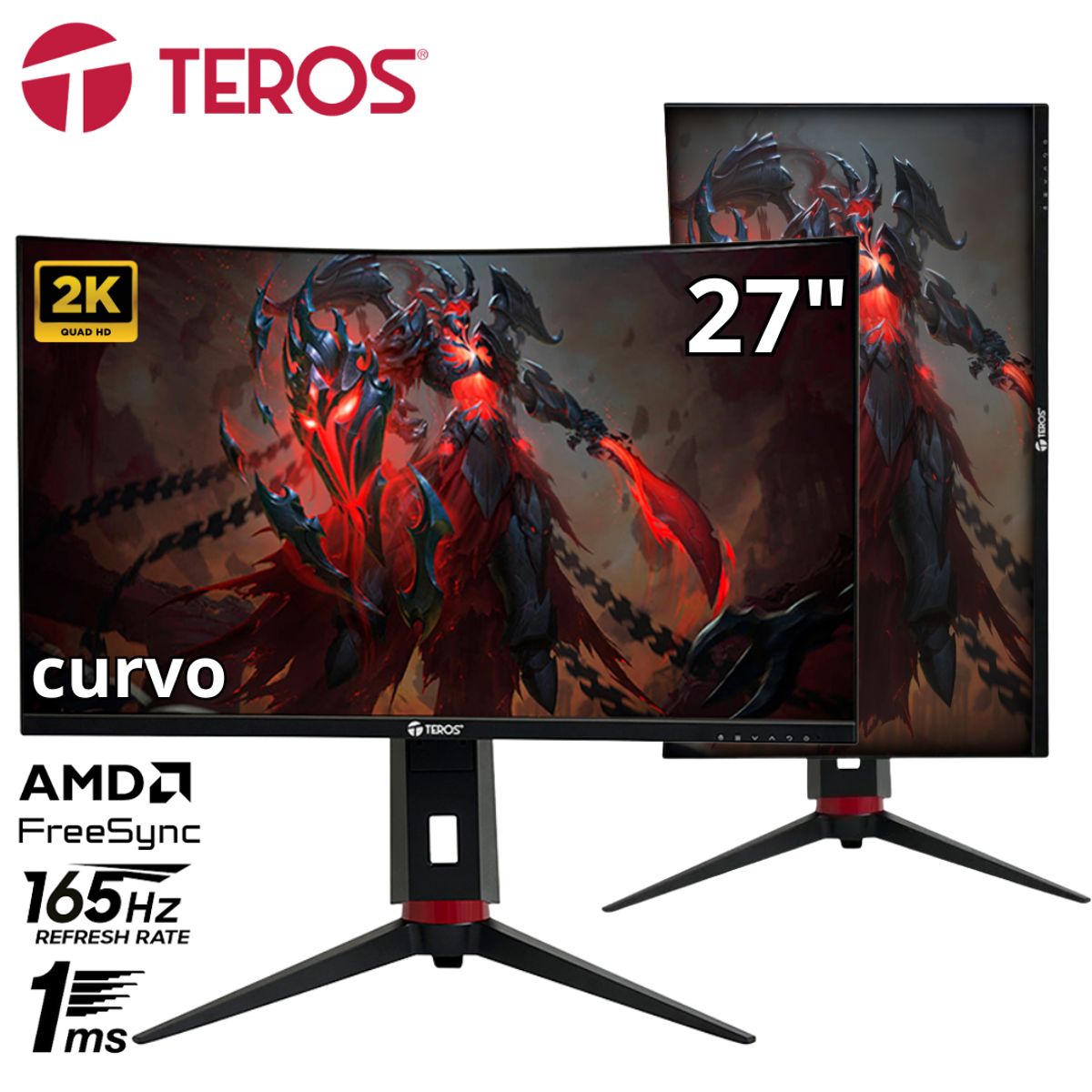 TEROS - Monitor curvo TEROS TE-2767G, 27" QHD VA, 180 Hz, 1 ms, HDMI, DP