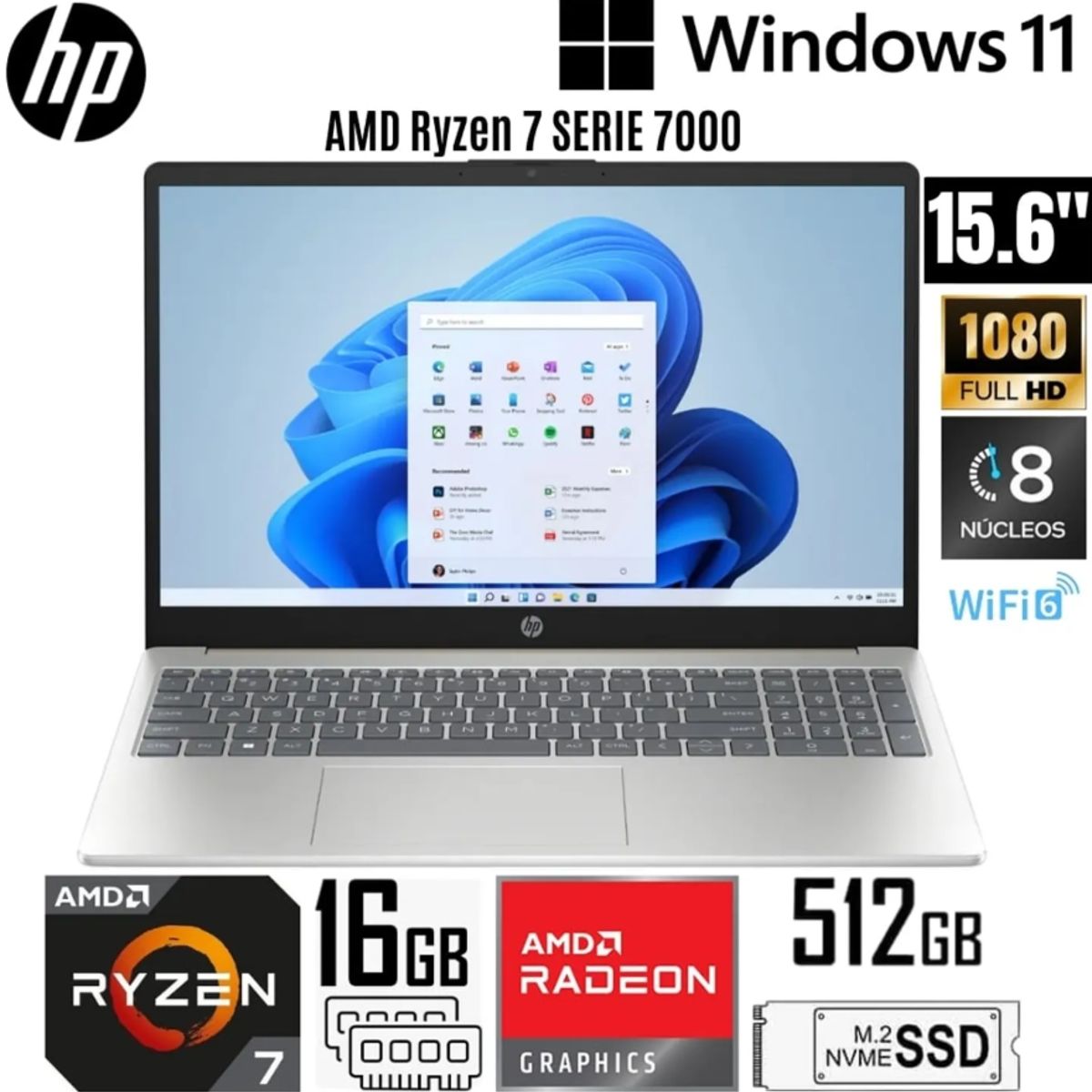 HP - Laptop HP 15-FC0012LA AMD Ryzen 7-7730U 16GB RAM 512GB SSD 156 FHD IPS