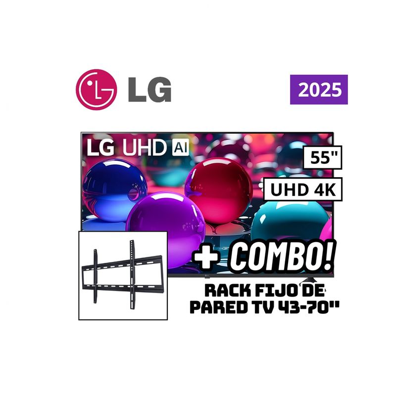 LG - TELEVISOR LG 55 SMART TV THINQ AI WEBOS HUB 4K UHD LED 2025 - 55UA7300PSB + RACK FIJO