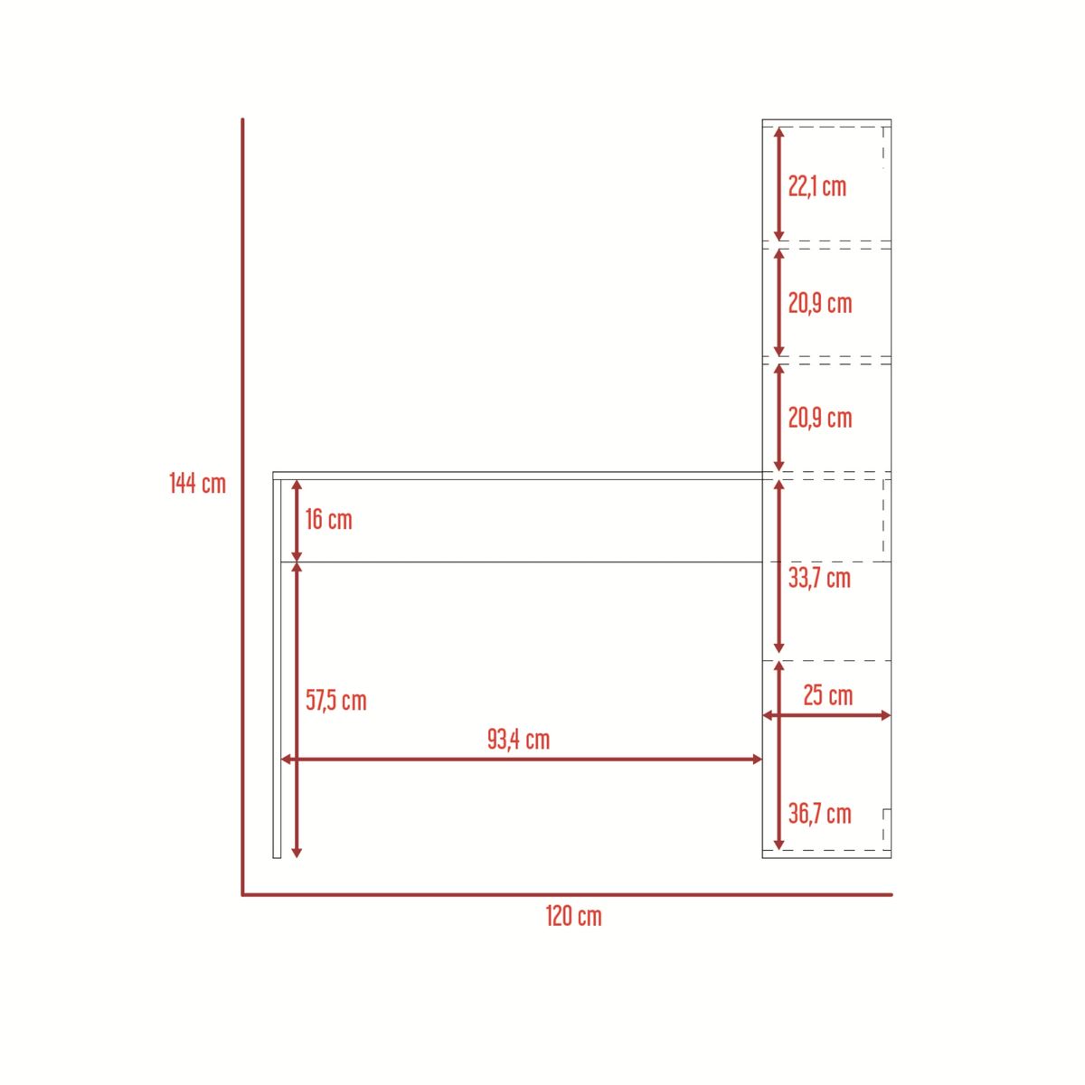 FMFURNITURE - Escritorio Biblioteca 144X120X53 Cm Fm-050B - Blanco