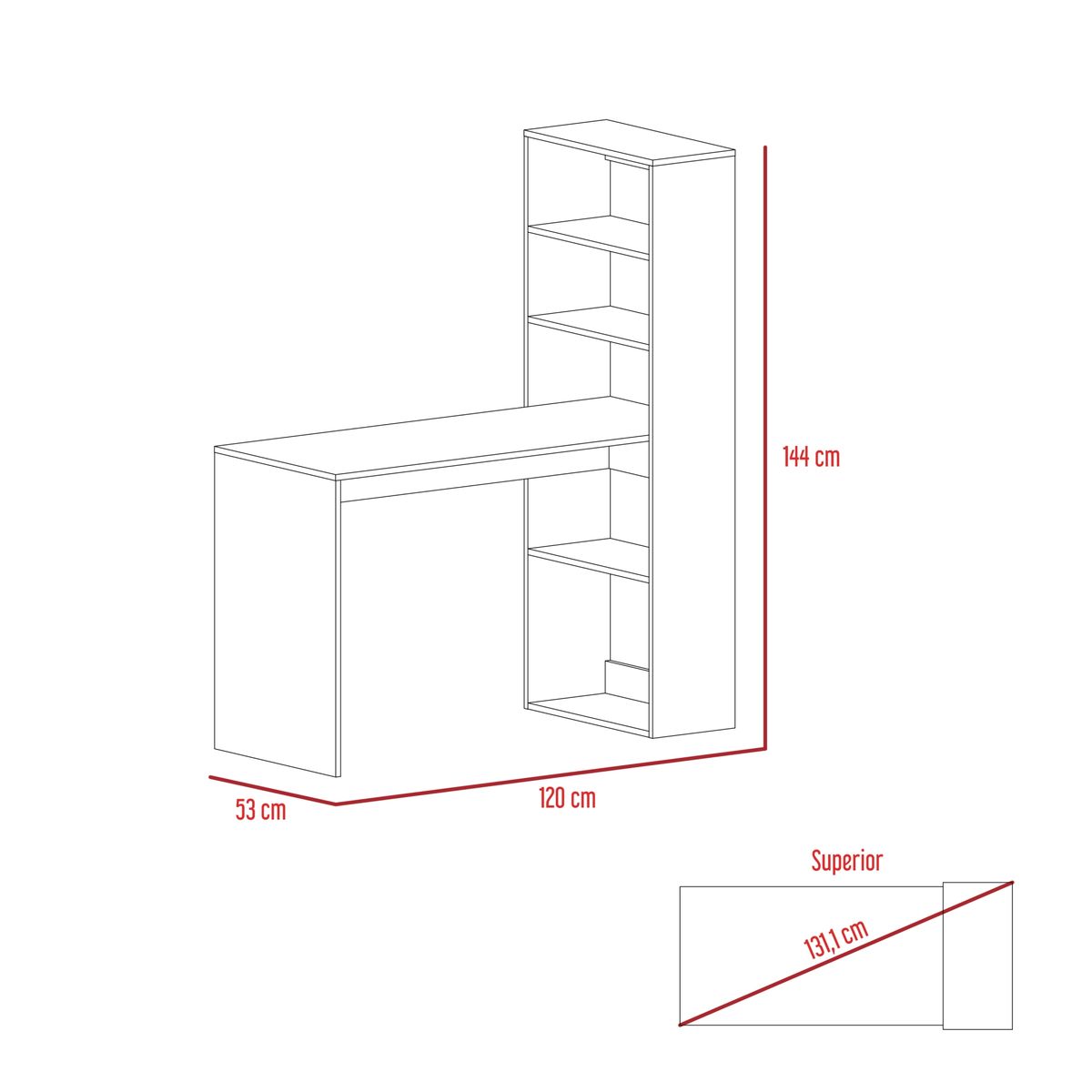 FMFURNITURE - Escritorio Biblioteca 144X120X53 Cm Fm-050B - Blanco