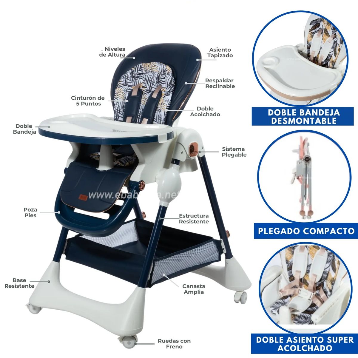 EBABY - SILLA DE COMER WROWI RESPALDAR RECLINABLE PEGABLE -AZUL