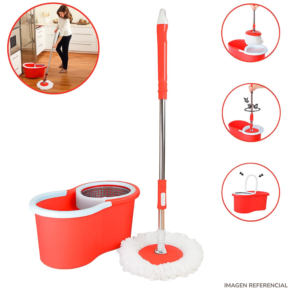 INSPIRA MARKET - Trapeador con Balde Centrifugador Escurridor Giratorio