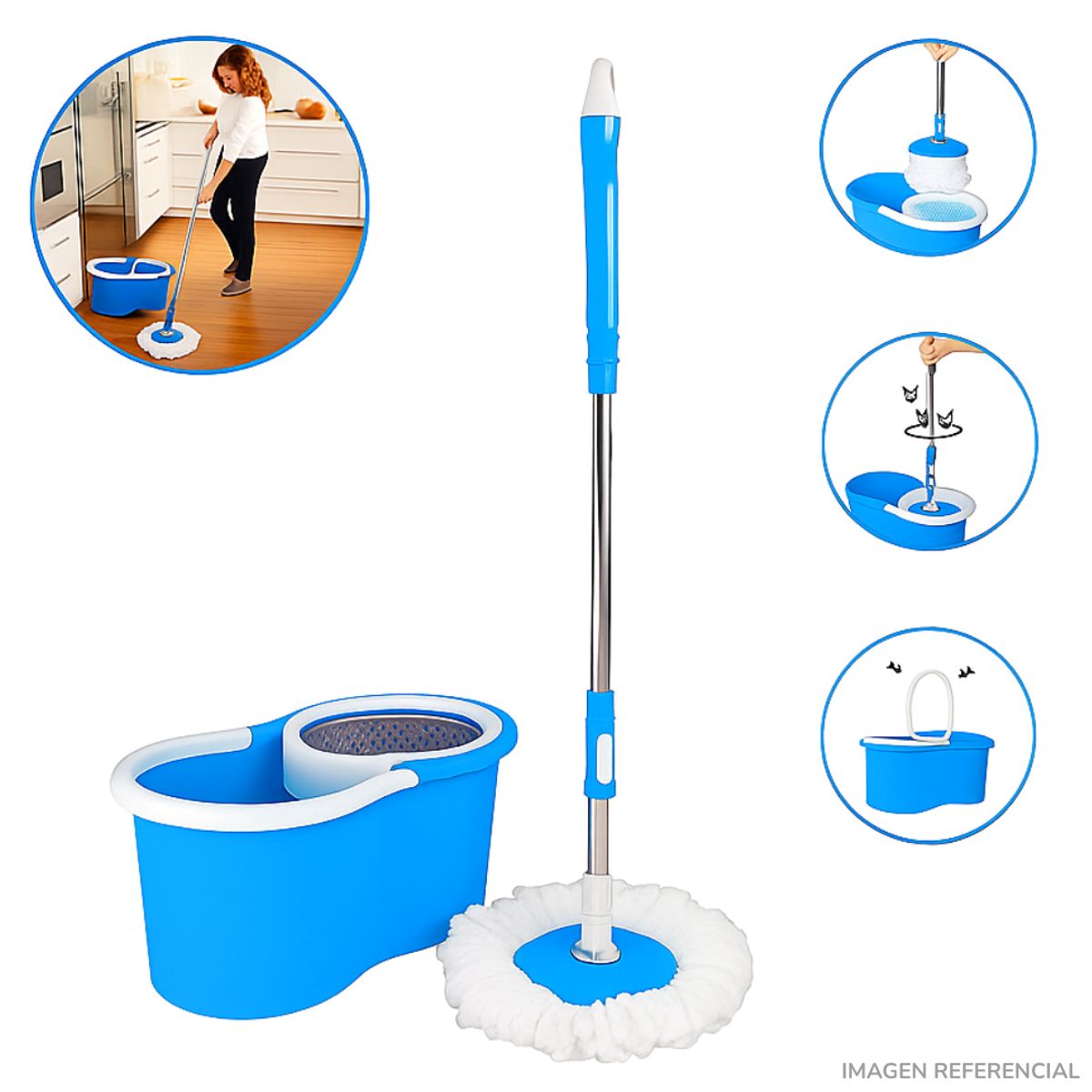 INSPIRA MARKET - Trapeador con Balde Centrifugador Escurridor Giratorio