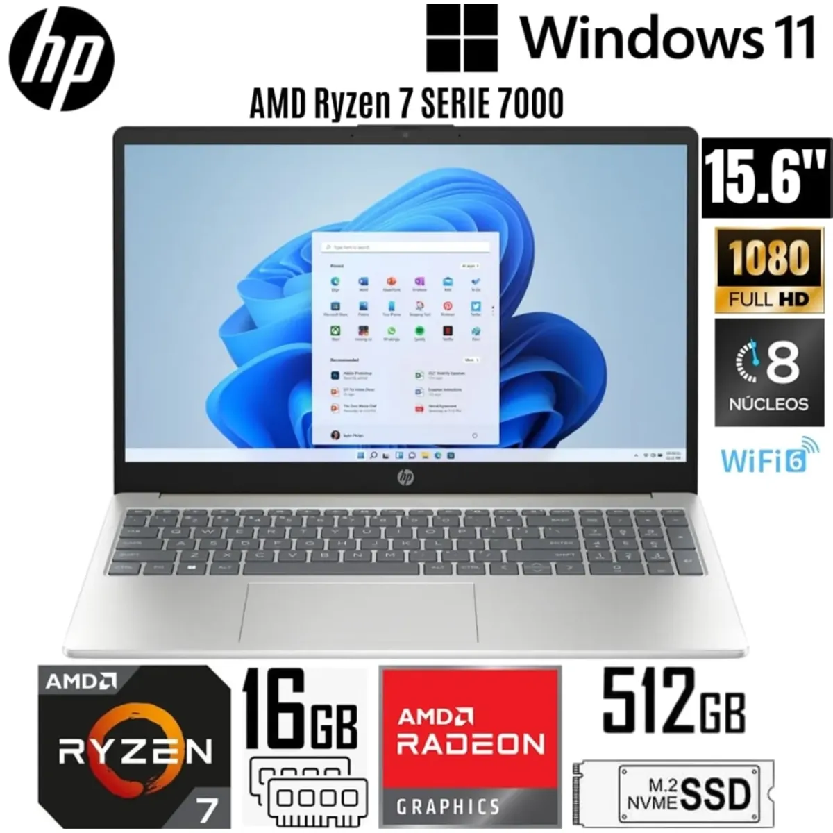 HP - Laptop HP 15-FC0012LA AMD Ryzen 7-7730U 16GB RAM 512GB SSD 156 FHD IPS
