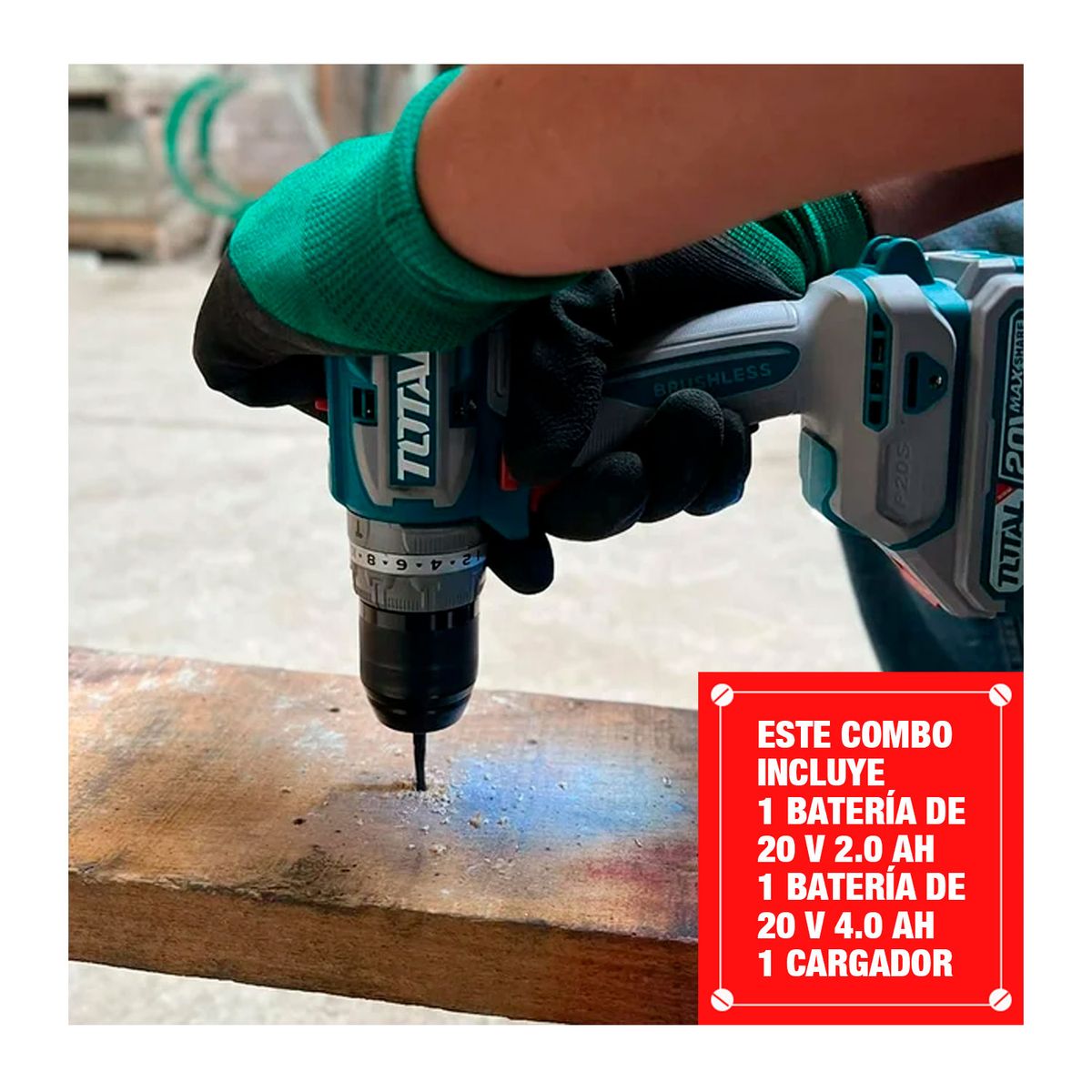 TOTAL TOOLS - Kit Inalámbrico Taladro 60nm + Amoladora 1000w + Sopladora