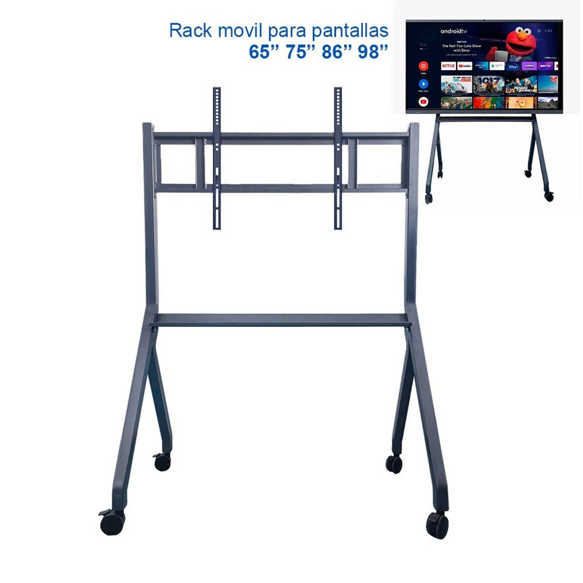 OEM - RACK MÓVIL PEDESTAL para PDI/ TVs  55", 65”, 75”，86”, 98” (Plata mate)