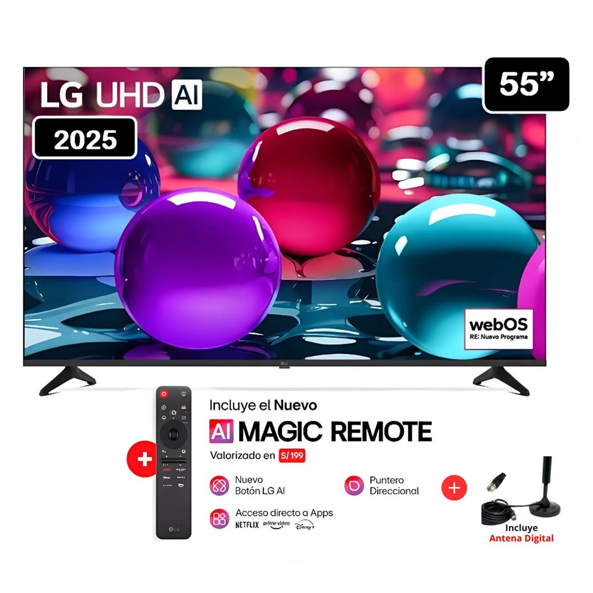 LG - Televisor Lg 55 Pulg Ultra HD 4K AI ThinQ 55UA7300 Modelo 2025 +Control Magic +  Antena Digital