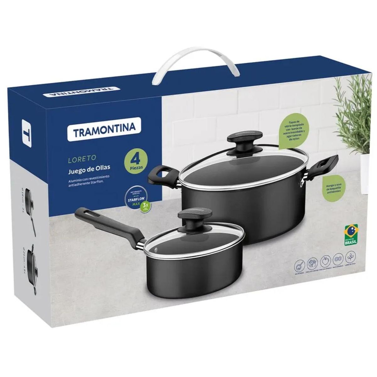 TRAMONTINA - Juego de ollas de Aluminio Loreto con tapa x 4 piezas -Tramontina