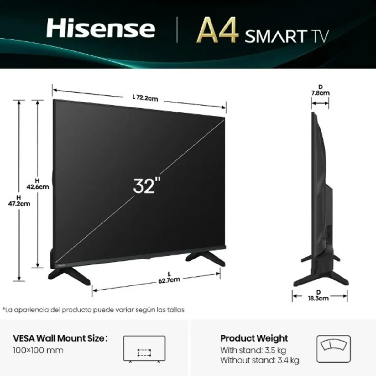 HISENSE - Televisor Hisense Led 32 Smart HD VIDAA 32A4NV 2025