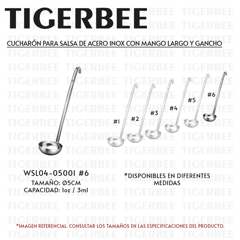 TIGERBEE - CUCHARÓN PARA SALSA DE ACERO INOX CON MANGO LARGO Y GANCHO DE 1oz