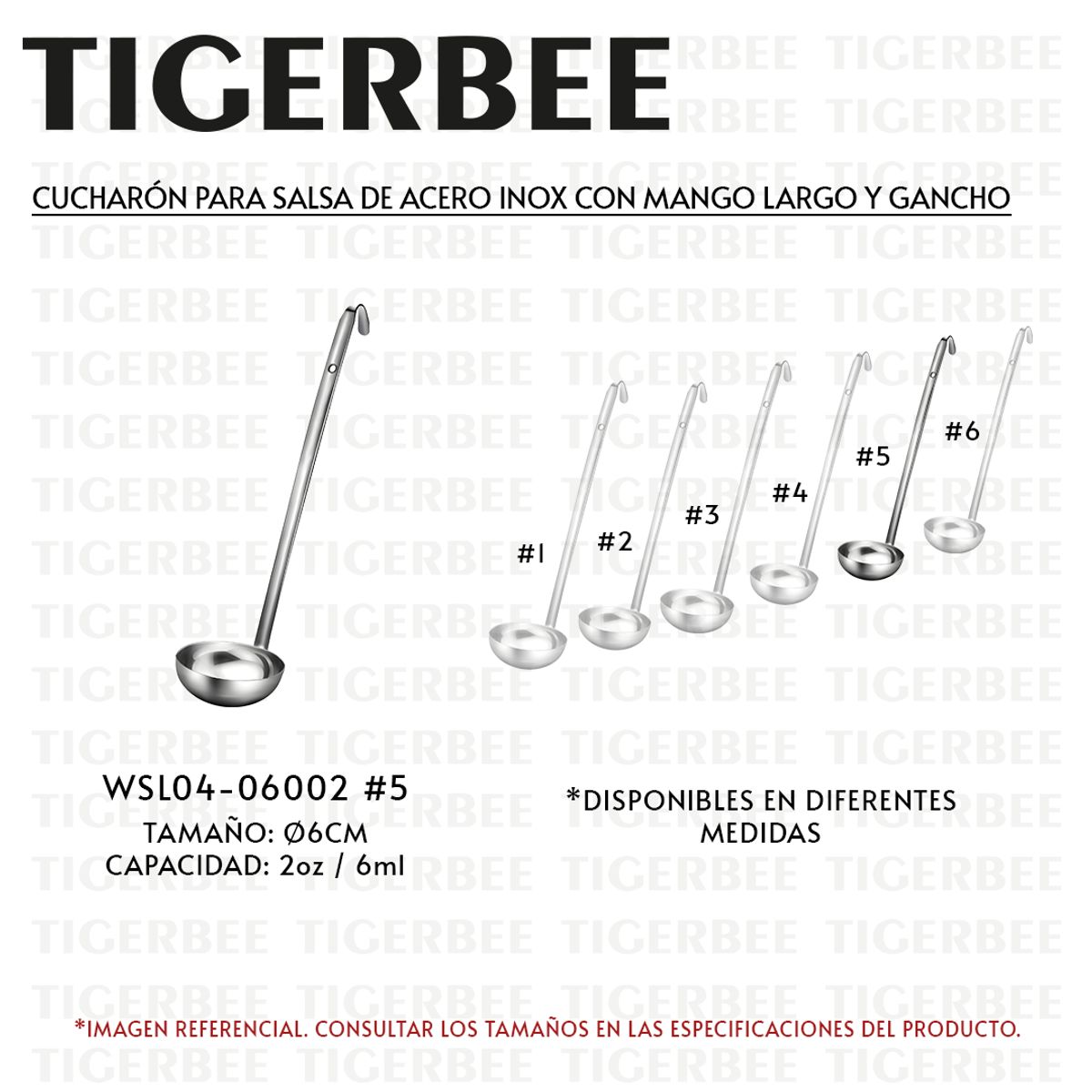 TIGERBEE - CUCHARÓN PARA SALSA DE ACERO INOX CON MANGO LARGO Y GANCHO DE 2oz
