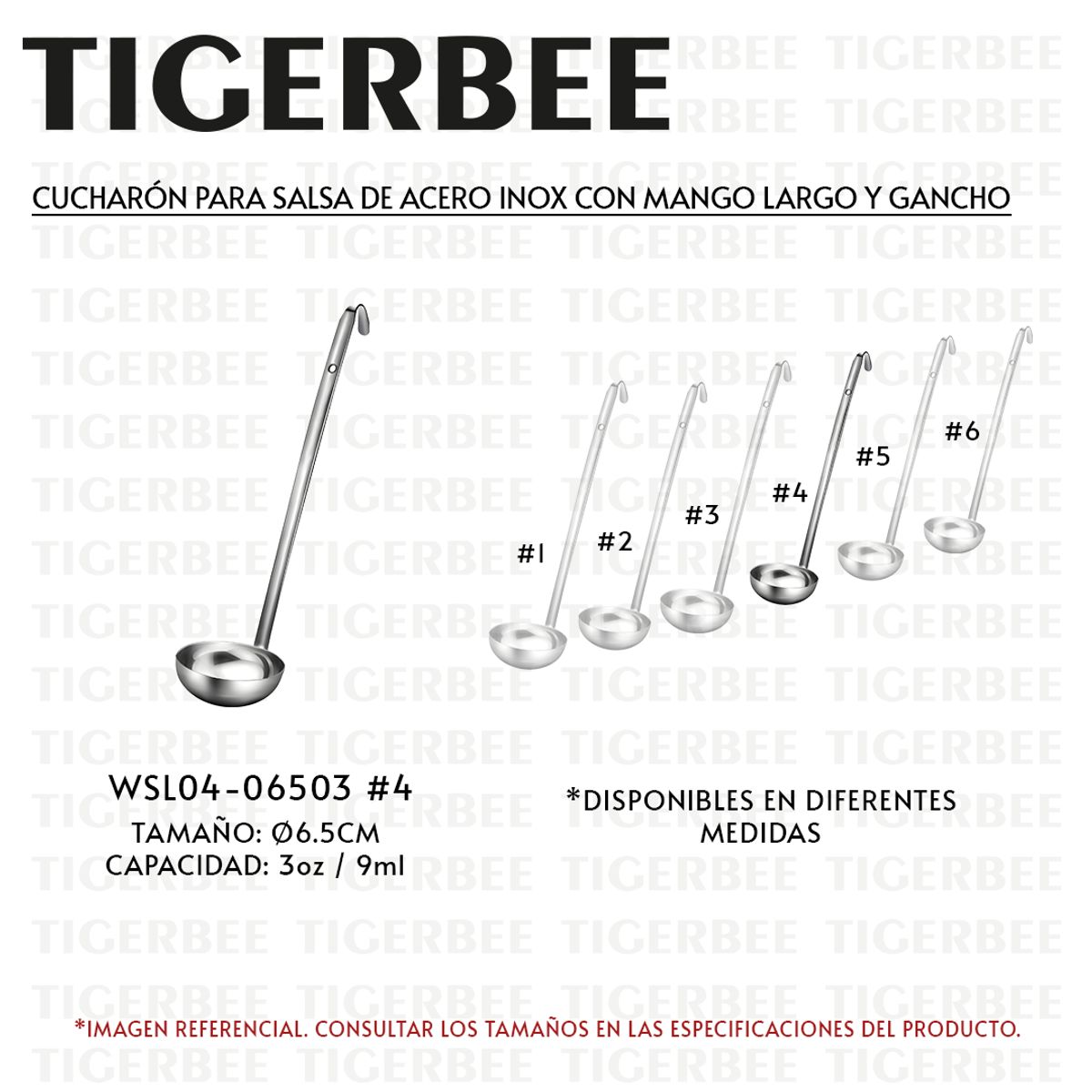 TIGERBEE - CUCHARÓN PARA SALSA DE ACERO INOX CON MANGO LARGO Y GANCHO DE 3oz