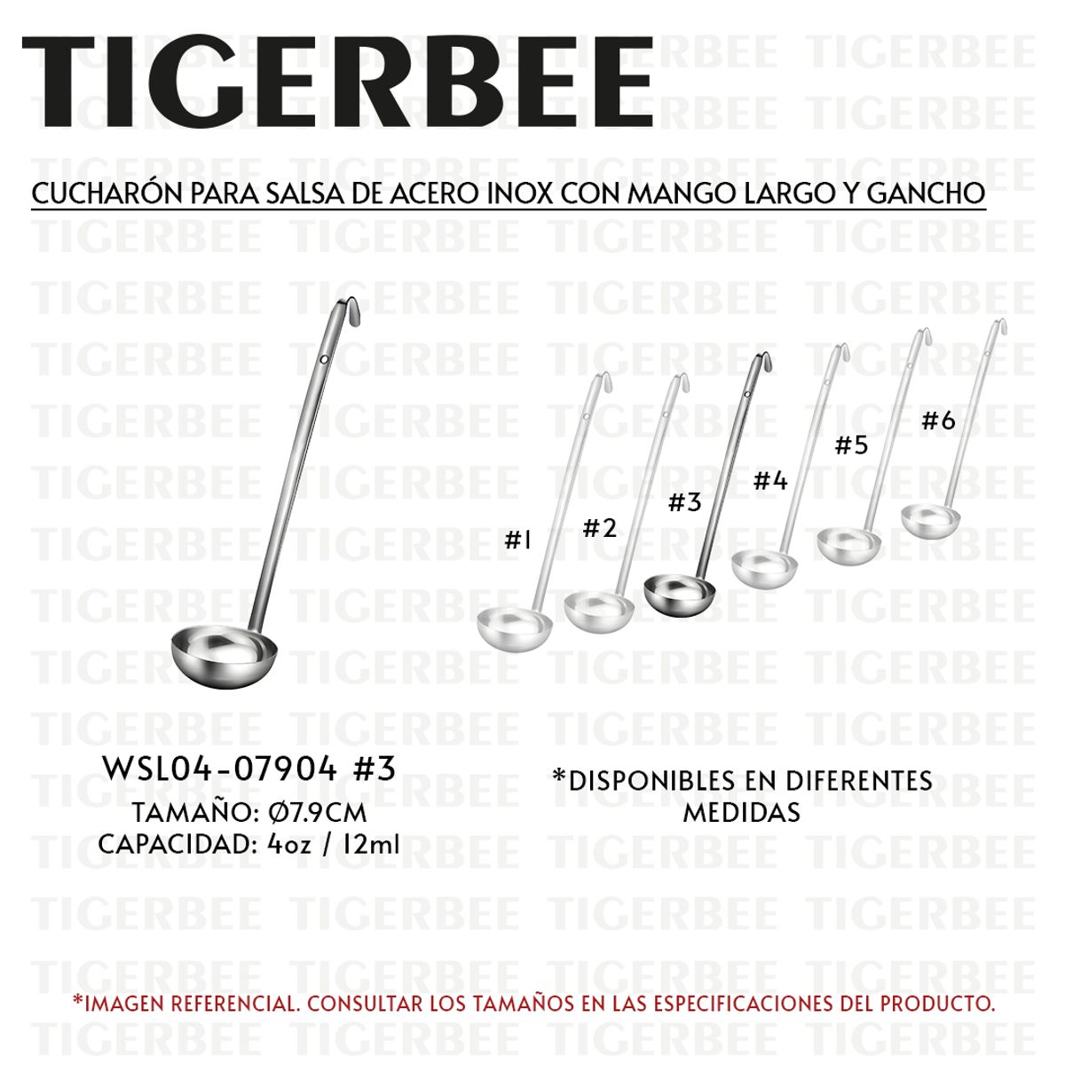 TIGERBEE - CUCHARÓN PARA SALSA DE ACERO INOX CON MANGO LARGO Y GANCHO DE 4oz