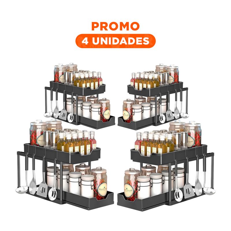 GENERICO - Pack4 Repisa Ligera Resistente 2 Compartimientos en Negro