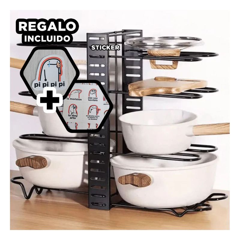 GENERICO - Soporte Compacto de Sartenes en Negro Y+Regalo Stickers