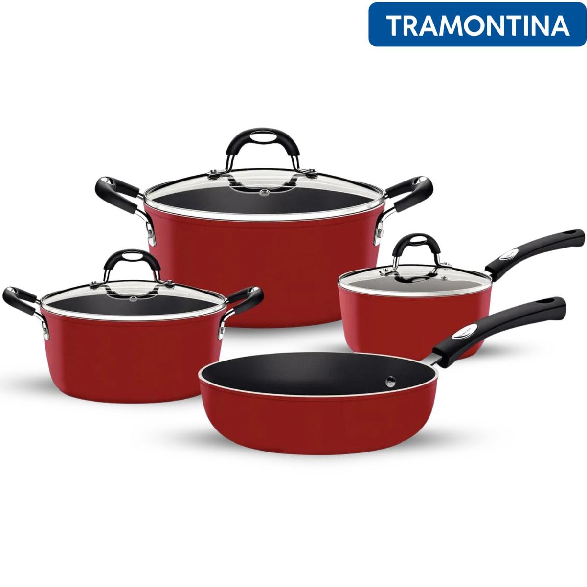 TRAMONTINA - Juego de ollas de Aluminio Mónaco Rojo x 7 piezas- Tramontina