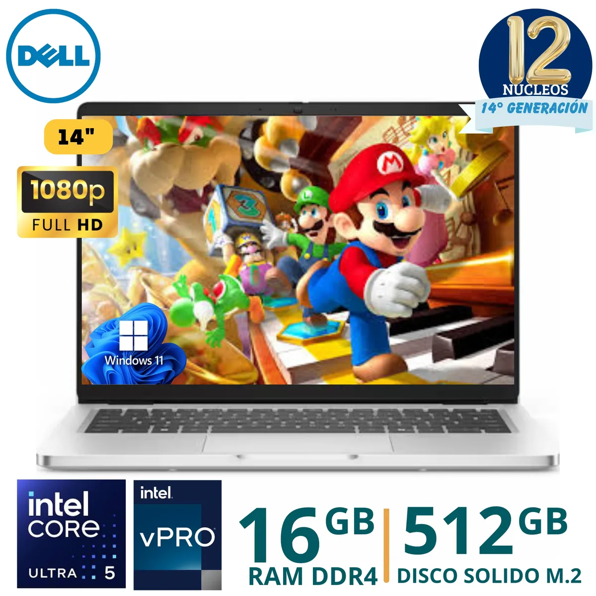 DELL - Laptop Dell Pro 14 PC14250 Core Ultra 5 - 235U, 14"FHD, Ram 16Gb, SSD 512Gb, Windows 11