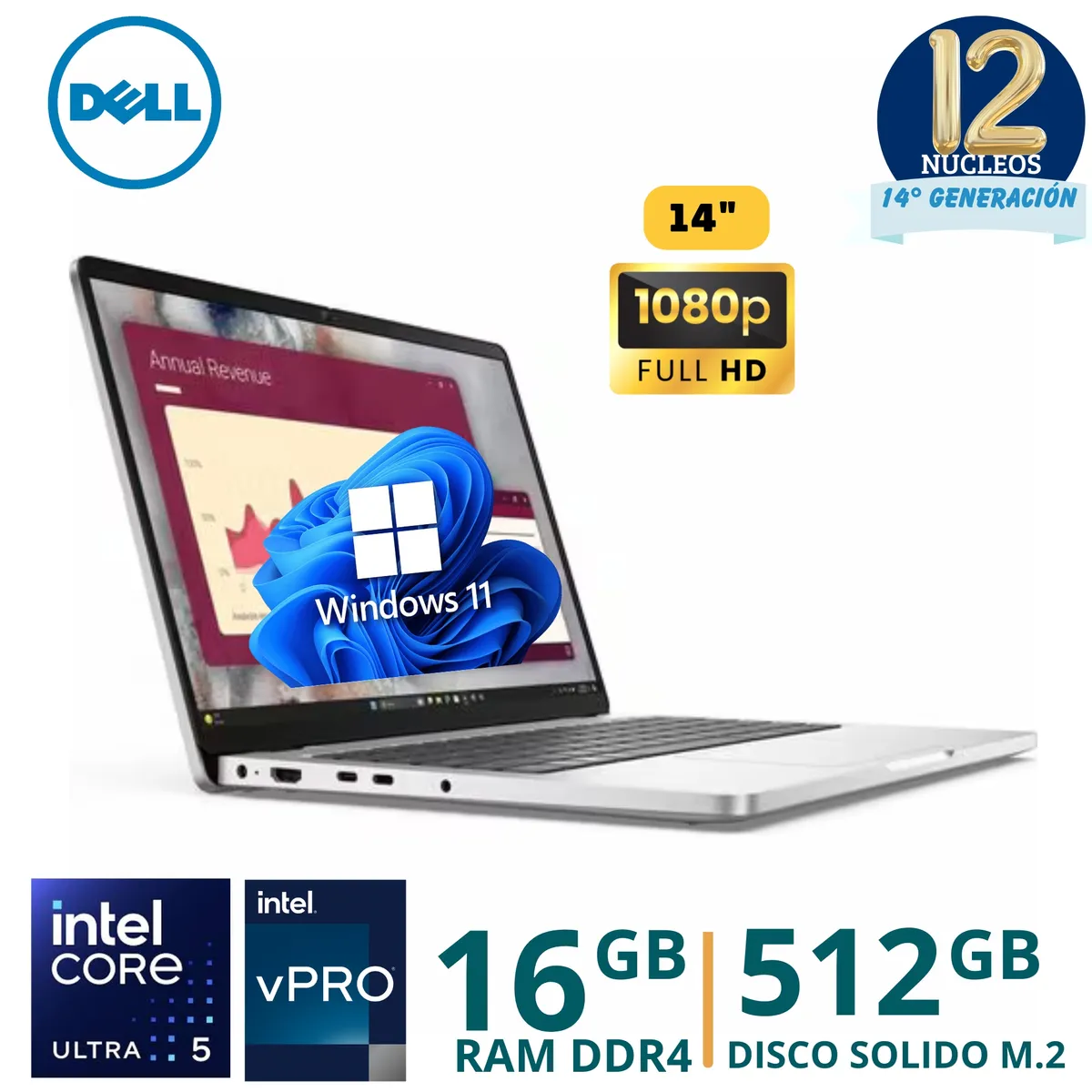 DELL - Laptop Dell Pro 14 PC14250 Core Ultra 5 - 235U, 14"FHD, Ram 16Gb, SSD 512Gb, Windows 11
