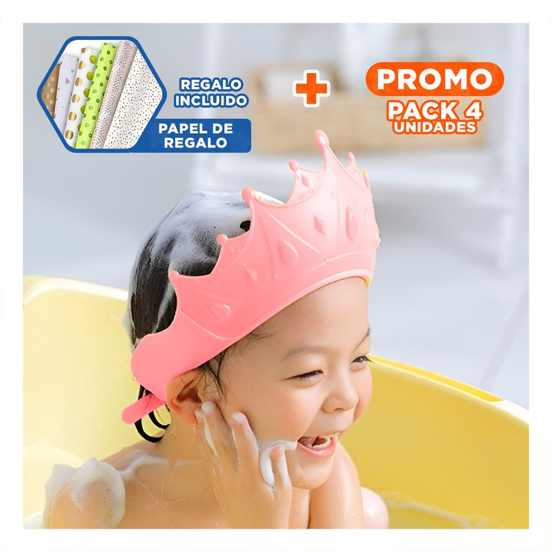 GENERICO - Pack4 Tiara Baby para Baño en Rosado Y+Papel de Regalo