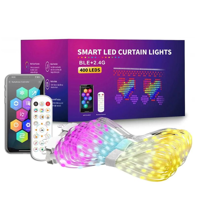 GENERICO - Cortina LED Inteligente 2x2m RGB 400 Luces con APP Bluetooth y Música