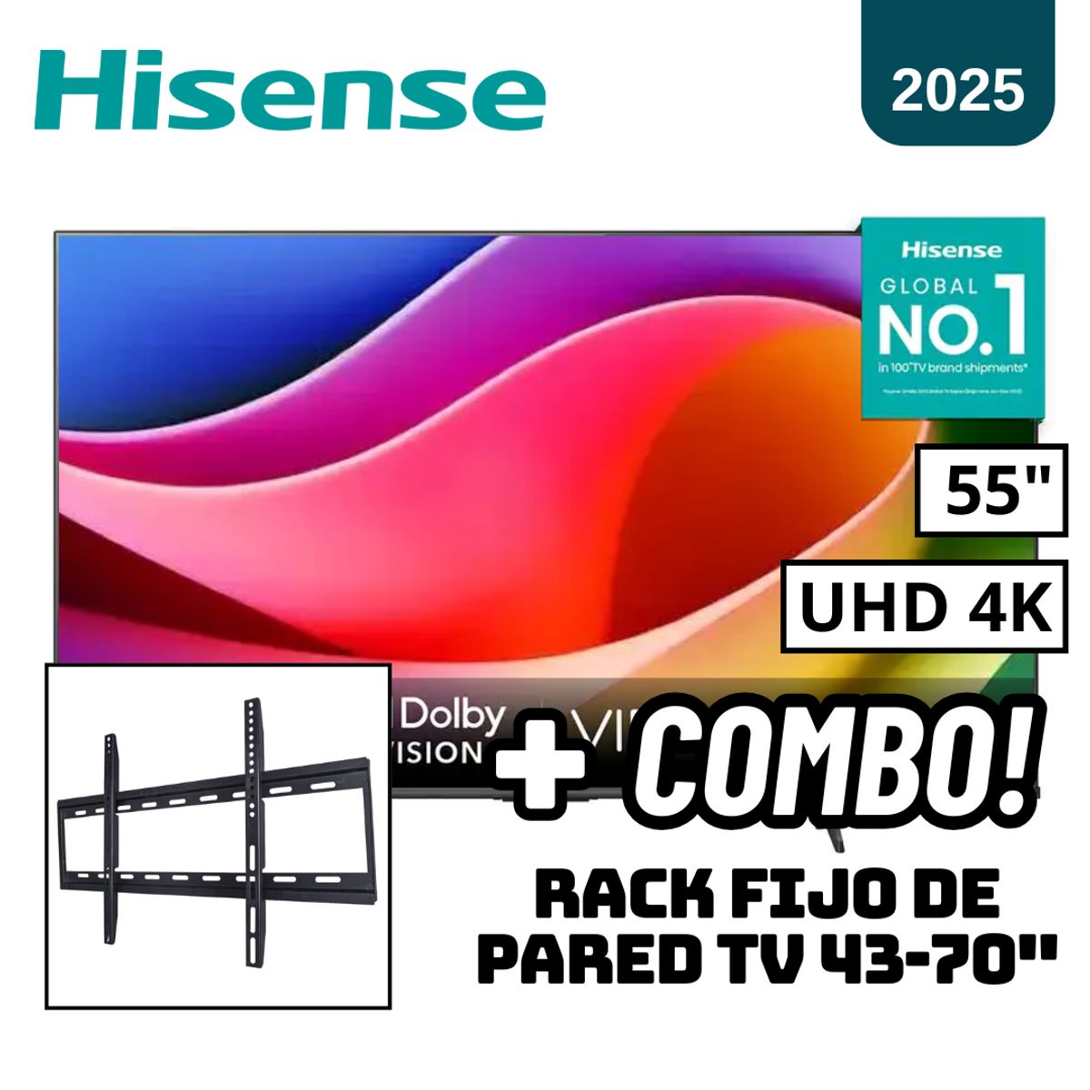HISENSE - TELEVISOR HISENSE 55 SMART TV VIDAA 4K UHD LED - 55A5NV + RACK FIJO