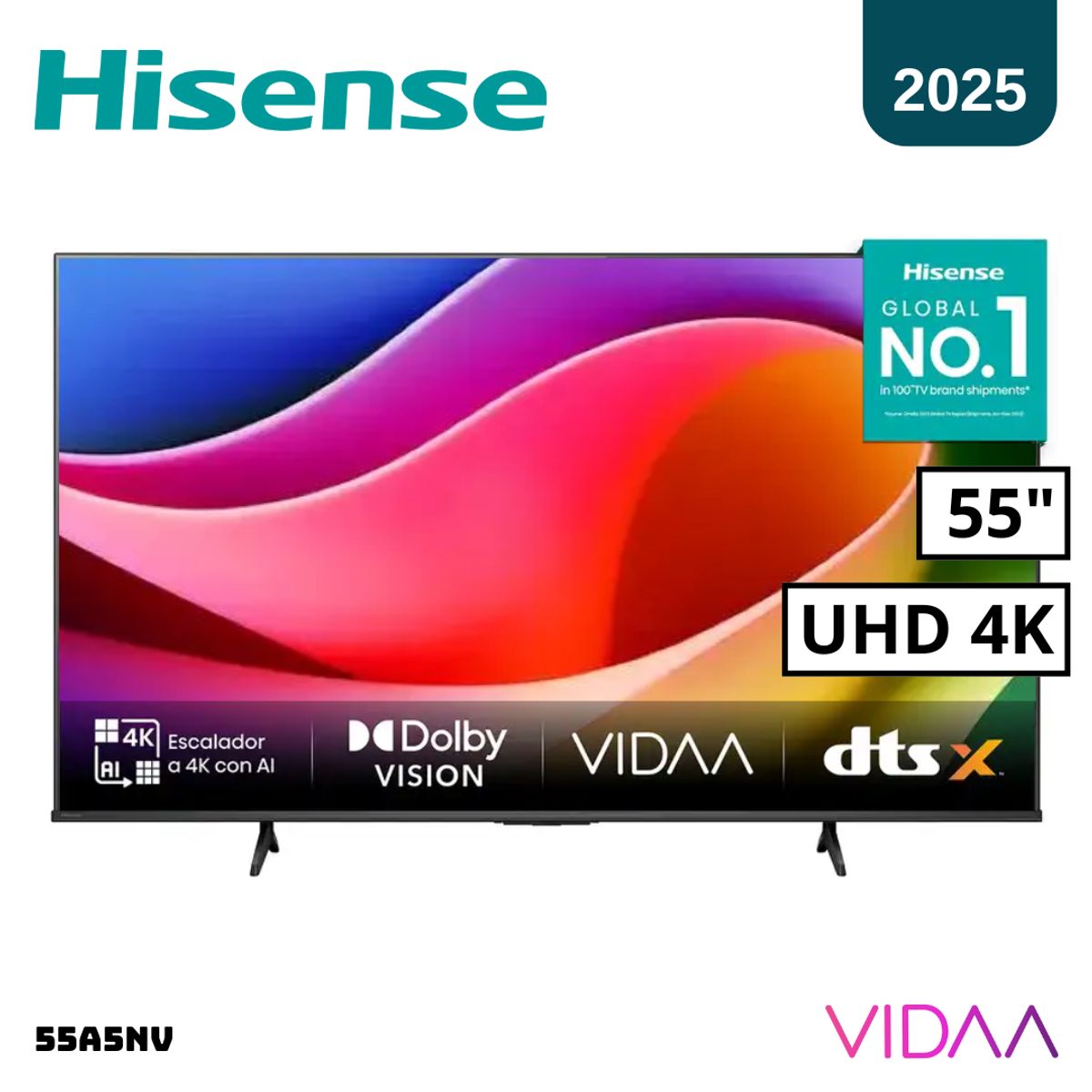 HISENSE - TELEVISOR HISENSE 55 SMART TV VIDAA 4K UHD LED - 55A5NV + RACK FIJO