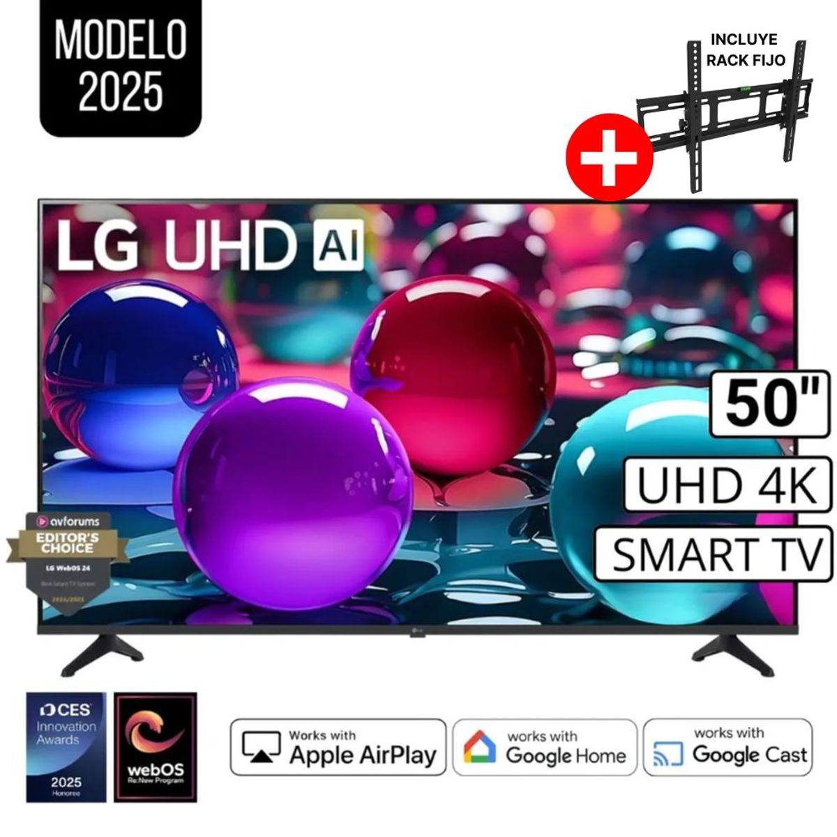 LG - Televisor Smart TV LG Led Uhd 50" 4K Thinq AI 50UA7300PSB 2025 + RACK FIJO