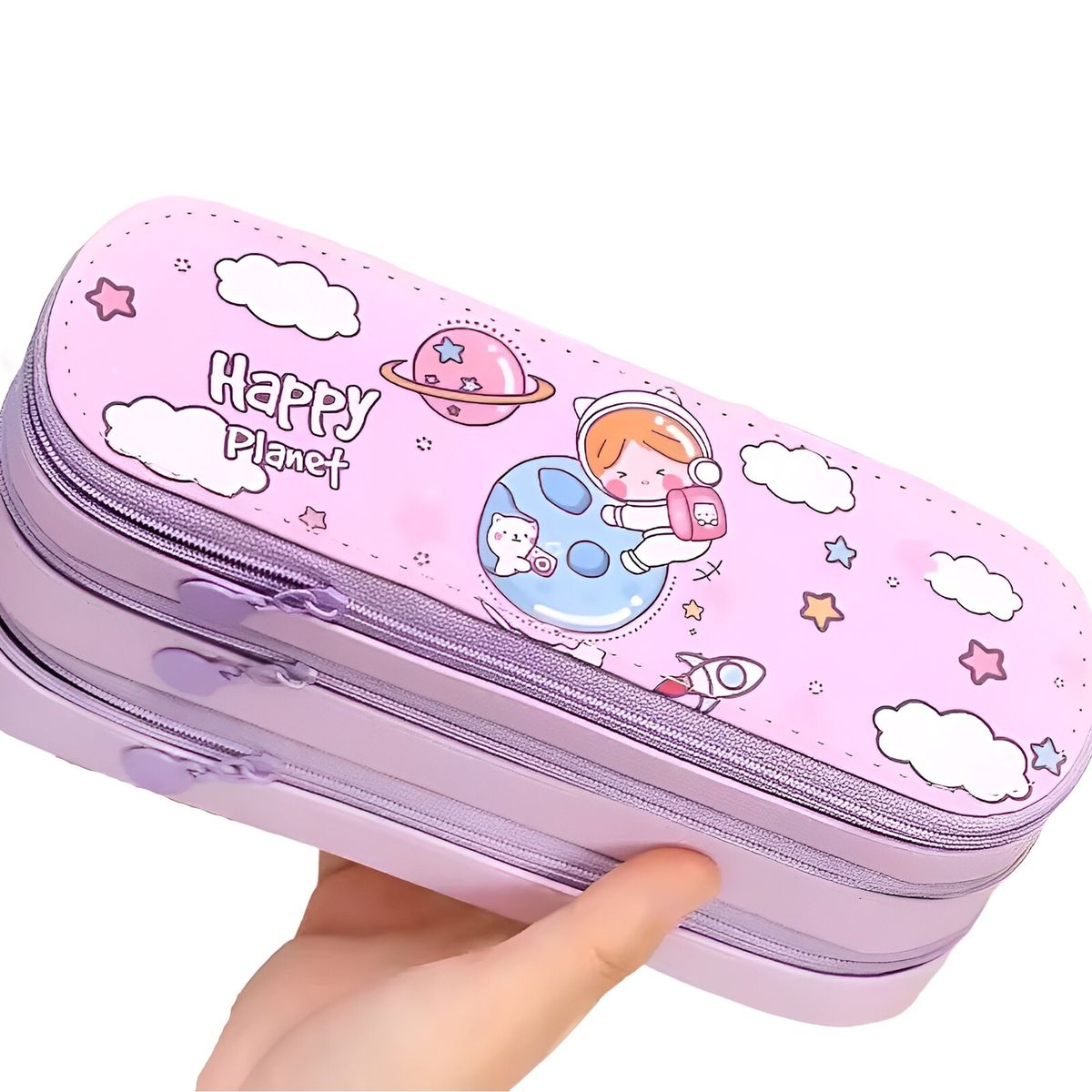 GENERICO - Cartuchera Kawaii de 3 Niveles Espaciosa Morada